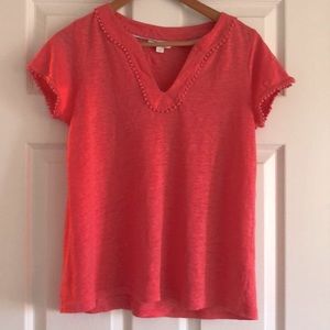 Linen notch neck jersey t-shirt